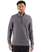 Pittsburgh Pirates Cooperstown Cutter & Buck Adapt Recycled Soft Knit Stripe Mens Quarter Zip Pullover Black Heather Front