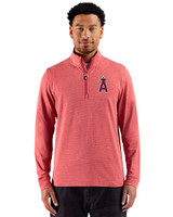 Los Angeles Angels Cutter & Buck Adapt Recycled Soft Knit Stripe Mens Quarter Zip Pullover  Cardinal Red Heather Front