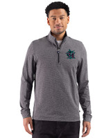 Miami Marlins City Connect- Cutter & Buck Adapt Recycled Soft Knit Stripe Mens Quarter Zip Pullover Black Heather Front