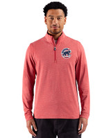 Chicago Cubs Stars & Stripes Cutter & Buck Adapt Recycled Soft Knit Stripe Mens Quarter Zip Pullover Cardinal Red Heather Front