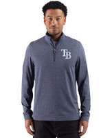Tampa Bay Rays Cutter & Buck Adapt Recycled Soft Knit Stripe Mens Big & Tall Quarter Zip Pullover Navy Blue Heather Front