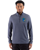 Minnesota Twins City Connect Cutter & Buck Adapt Recycled Soft Knit Stripe Mens Big & Tall Quarter Zip Pullover Navy Blue Heather Front