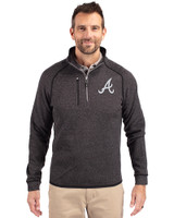 Atlanta Braves Cutter & Buck Mainsail Sweater-Knit Mens Big and Tall Half Zip Pullover Jacket Charcoal Heather Front