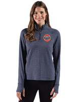 HoustonAstrosCooperstown- Cutter & Buck Adapt Recycled Soft Knit Stripe Womens Quarter Zip Pullover Navy Blue Heather Front