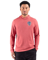 Milwaukee Brewers Stars & Stripes Cutter & Buck Adapt Recycled Soft Knit Stripe Mens Hooded Pullover Cardinal Red Heather Front