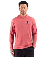 Los Angeles Angels Cutter & Buck Adapt Recycled Soft Knit Stripe Mens Hooded Pullover Cardinal Red Heather Front