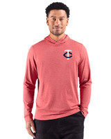Minnesota Twins Cutter & Buck Adapt Recycled Soft Knit Stripe Mens Hooded Pullover Cardinal Red Heather Front