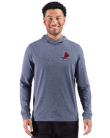 St. Louis Cardinals Cooperstown Cutter & Buck Adapt Recycled Soft Knit Stripe Mens Hooded Pullover Navy Blue Heather Front