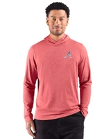 Atlanta Braves Stars & Stripes Cutter & Buck Adapt Recycled Soft Knit Stripe Mens Hooded Pullover Cardinal Red Heather Front