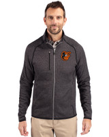 Baltimore Orioles Cutter & Buck Mainsail Sweater-Knit Mens Big and Tall Full Zip Jacket Charcoal Heather Front