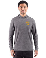 San Diego Padres Cutter & Buck Adapt Recycled Soft Knit Stripe Mens Big & Tall Hooded Pullover Black Heather Front