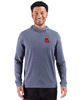 Boston Red Sox Cooperstown Cutter & Buck Adapt Recycled Soft Knit Stripe Mens Big & Tall Hooded Pullover Navy Blue Heather Front