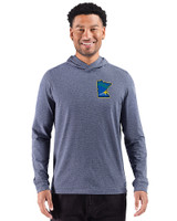 Minnesota Twins City Connect Cutter & Buck Adapt Recycled Soft Knit Stripe Mens Big & Tall Hooded Pullover Navy Blue Heather Front