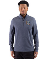 San Diego FC Cutter & Buck Adapt Recycled Soft Knit Stripe Mens Quarter Zip Pullover Navy Blue Heather Front