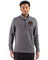 Houston Dynamo FC Cutter & Buck Adapt Recycled Soft Knit Stripe Mens Quarter Zip Pullover Black Heather Front