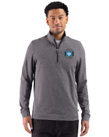 Charlotte FC Cutter & Buck Adapt Recycled Soft Knit Stripe Mens Quarter Zip Pullover Black Heather Front