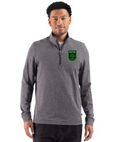 Austin FC - Cutter & Buck Adapt Recycled Soft Knit Stripe Mens Big & Tall Quarter Zip Pullover Black Heather Front