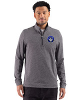 CF Montréal Cutter & Buck Adapt Recycled Soft Knit Stripe Mens Big & Tall Quarter Zip Pullover Black Heather Front