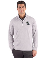 Arizona Cardinals NFL Helmet Cutter & Buck Adapt Recycled Soft Knit Stripe Mens Big & Tall Quarter Zip Pullover Polished Heather/White Front
