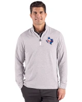 Texas Rangers Cooperstown Cutter & Buck Adapt Recycled Soft Knit Stripe Mens Big & Tall Quarter Zip Pullover Polished Heather/White Front
