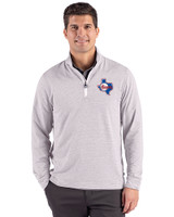 Texas Rangers Cooperstown Cutter & Buck Adapt Recycled Soft Knit Stripe Mens Big & Tall Quarter Zip Pullover Polished Heather/White Front