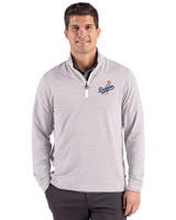 Los Angeles Dodgers Cooperstown Cutter & Buck Adapt Recycled Soft Knit Stripe Mens Big & Tall Quarter Zip Pullover Polished Heather/White Front