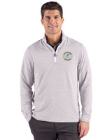 Milwaukee Brewers Cooperstown Cutter & Buck Adapt Recycled Soft Knit Stripe Mens Big & Tall Quarter Zip Pullover Polished Heather/White Front