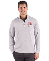 New York Yankees Cooperstown Cutter & Buck Adapt Recycled Soft Knit Stripe Mens Big & Tall Quarter Zip Pullover Polished Heather/White Front