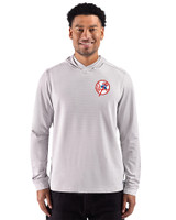 New York Yankees Cooperstown Cutter & Buck Adapt Recycled Soft Knit Stripe Mens Hooded Pullover Polished Heather/White Front