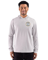Milwaukee Brewers Cooperstown Cutter & Buck Adapt Recycled Soft Knit Stripe Mens Hooded Pullover Polished Heather/White Front