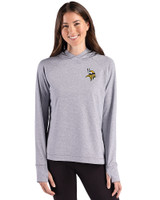 Minnesota Vikings Cutter & Buck Adapt Recycled Soft Knit Stripe Womens Hooded Pullover Black Heather/White Front