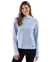 Baltimore Ravens Monochromatic Cutter & Buck Adapt Recycled Soft Knit Stripe Womens Hooded Pullover Atlas Heather/White Front
