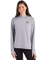 Green Bay Packers Cutter & Buck Adapt Recycled Soft Knit Stripe Womens Hooded Pullover Black Heather/White Front