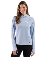 Washington Commanders Monochromatic Cutter & Buck Adapt Recycled Soft Knit Stripe Womens Hooded Pullover Atlas Heather/White Front