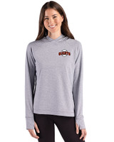 San Francisco Giants Cooperstown Cutter & Buck Adapt Recycled Soft Knit Stripe Womens Hooded Pullover Black Heather/White Front