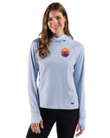 Colorado Rockies City Connect- Cutter & Buck Adapt Recycled Soft Knit Stripe Womens Hooded Pullover Atlas Heather/White Front