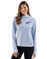 Kansas City Royals Cooperstown Cutter & Buck Adapt Recycled Soft Knit Stripe Womens Hooded Pullover Atlas Heather/White Front