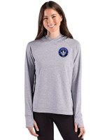 CF Montréal Cutter & Buck Adapt Recycled Soft Knit Stripe Womens Hooded Pullover Black Heather/White Front