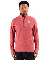 Oklahoma Sooners Alumni - Cutter & Buck Adapt Recycled Soft Knit Stripe Mens Quarter Zip Pullover  Cardinal Red Heather Front