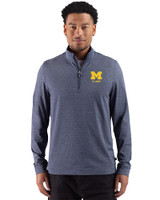 Michigan Wolverines Alumni Cutter & Buck Adapt Recycled Soft Knit Stripe Mens Quarter Zip Pullover  Navy Blue Heather Front