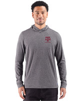 Texas A&M Aggies Alumni Cutter & Buck Adapt Recycled Soft Knit Stripe Mens Big & Tall Hooded Pullover Black Heather Front