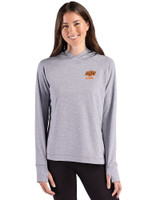 Oklahoma State Cowboys Alumni Cutter & Buck Adapt Recycled Soft Knit Stripe Womens Hooded Pullover Black Heather/White Front