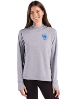 Kentucky Wildcats Alumni Cutter & Buck Adapt Recycled Soft Knit Stripe Womens Hooded Pullover Black Heather/White Front