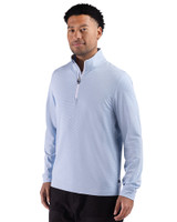 Tulane Green Wave Cutter & Buck Adapt Recycled Soft Knit Stripe Mens Quarter Zip Pullover  Atlas Heather/White Side