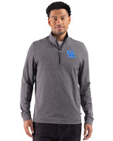 Kentucky Wildcats Cutter & Buck Adapt Recycled Soft Knit Stripe Mens Quarter Zip Pullover  Black Heather Front