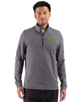 Oregon Ducks- Cutter & Buck Adapt Recycled Soft Knit Stripe Mens Quarter Zip Pullover  Black Heather Front