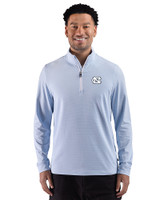 North Carolina Tar Heels Cutter & Buck Adapt Recycled Soft Knit Stripe Mens Quarter Zip Pullover  Atlas Heather/White Front