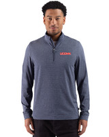UConn Huskies Cutter & Buck Adapt Recycled Soft Knit Stripe Mens Quarter Zip Pullover  Navy Blue Heather Front