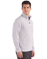 Western Michigan Broncos Cutter & Buck Adapt Recycled Soft Knit Stripe Mens Quarter Zip Pullover  Polished Heather/White Side