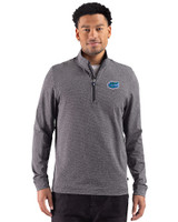 Florida Gators Cutter & Buck Adapt Recycled Soft Knit Stripe Mens Big & Tall Quarter Zip Pullover Black Heather Front
